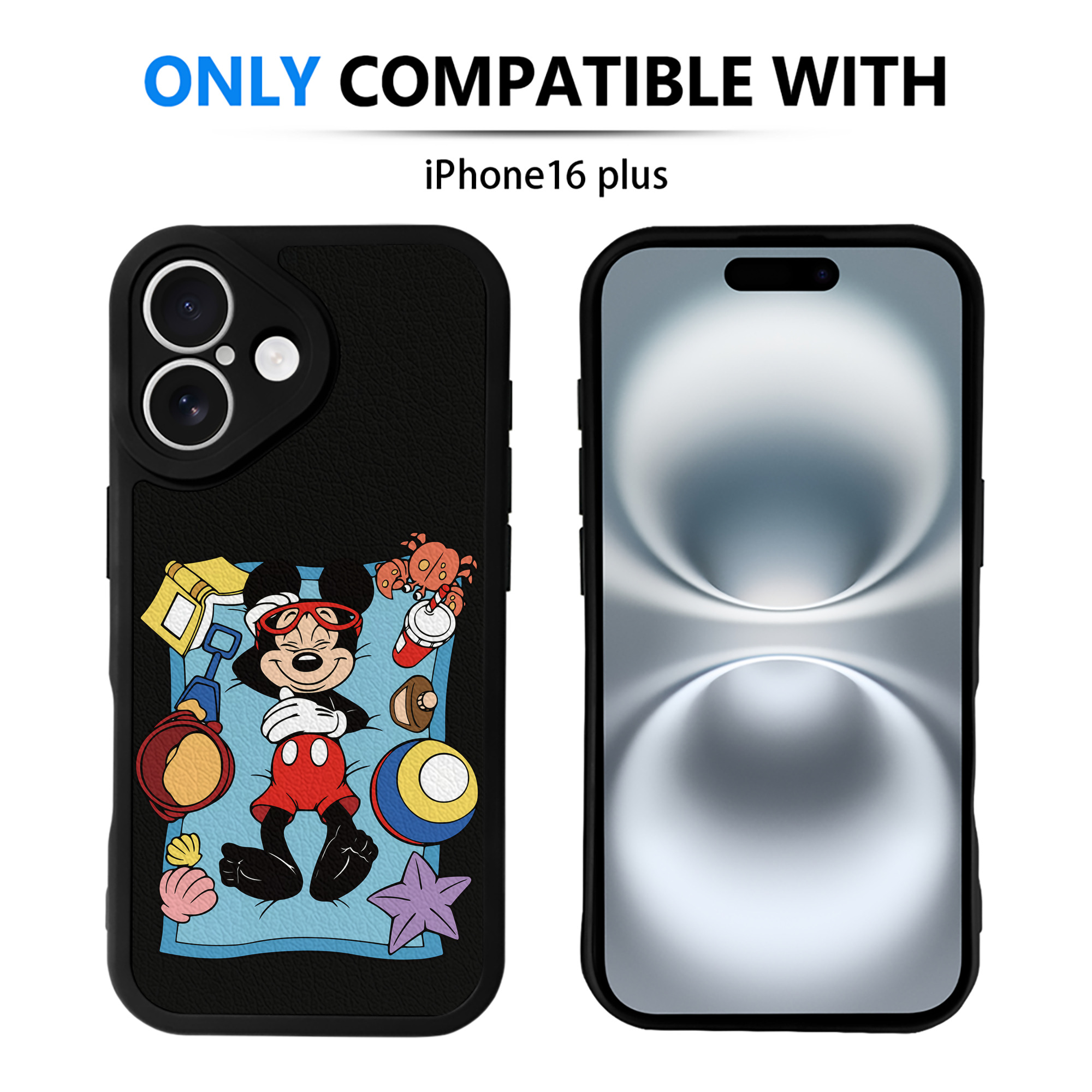 （画像用） ミッキーマウス Mickey Mouse 【iPhone 16シリーズ対応】シリコンスマホケース（レザー調） 材質：シリコン